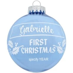 Personalized First Christmas Holly Design Ornament -Christmas Decoration Store 1004 media light20blue 1