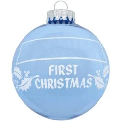 Personalized First Christmas Holly Design Ornament -Christmas Decoration Store 1004 media light20blue 3