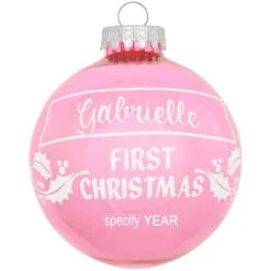 Personalized First Christmas Holly Design Ornament -Christmas Decoration Store 1004 media pink 1