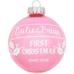 Personalized First Christmas Holly Design Ornament -Christmas Decoration Store 1004 media pink 2