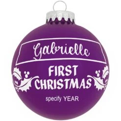 Personalized First Christmas Holly Design Ornament -Christmas Decoration Store 1004 media purple 2