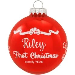Personalized Red First Christmas Glass Ornament