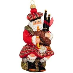 Scottish Bagpipe Playing Santa Glass Ornament