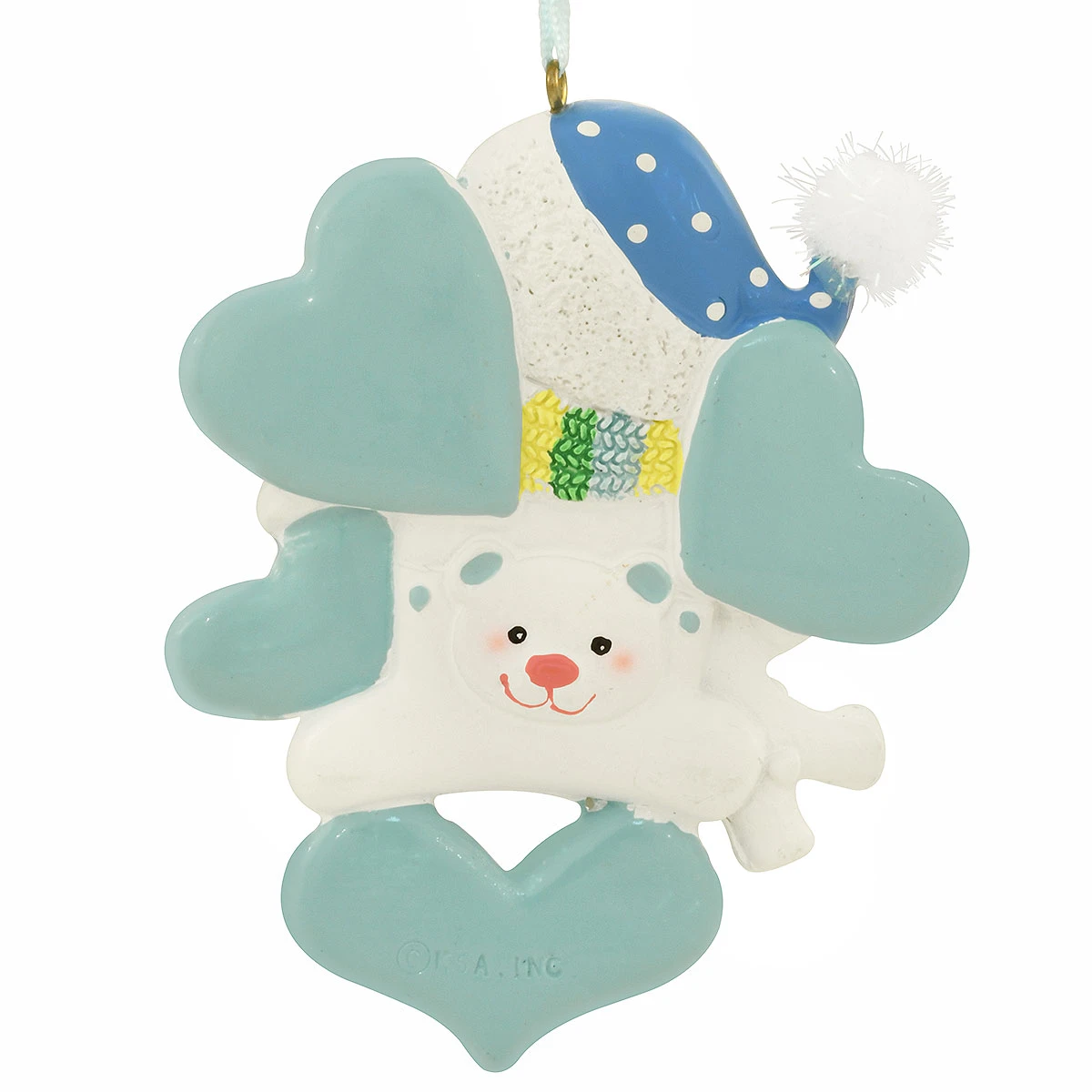 Personalized Baby's 1st Christmas Blue Snowman With Hearts Ornament 2 Personalized Baby's 1st Christmas Blue Snowman With Hearts Ornament - Image 2