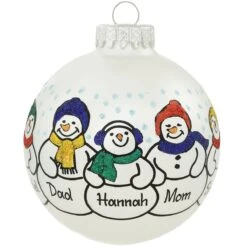 Personalized Snowman Family Of 5 Round Ornament