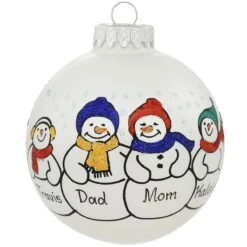 Personalized Snowman Family Of 6 Round Ornament
