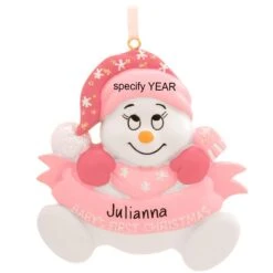 Personalized Baby's First Christmas Girl Snowman Ornament