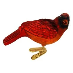 Resting Cardinal Clip-On Glass Ornament