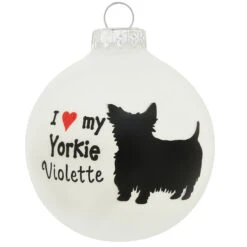 Personalized I Love My Yorkie Glass Ornament