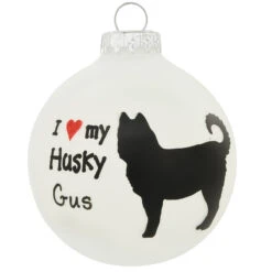 Personalized I Love My Husky Glass Ornament