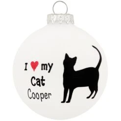 Personalized I Love My Cat Glass Ornament