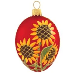 Red Egg With Sunflowers Glass Ornament