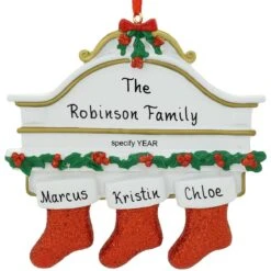 Personalized Mantle With 3 Stockings Ornament