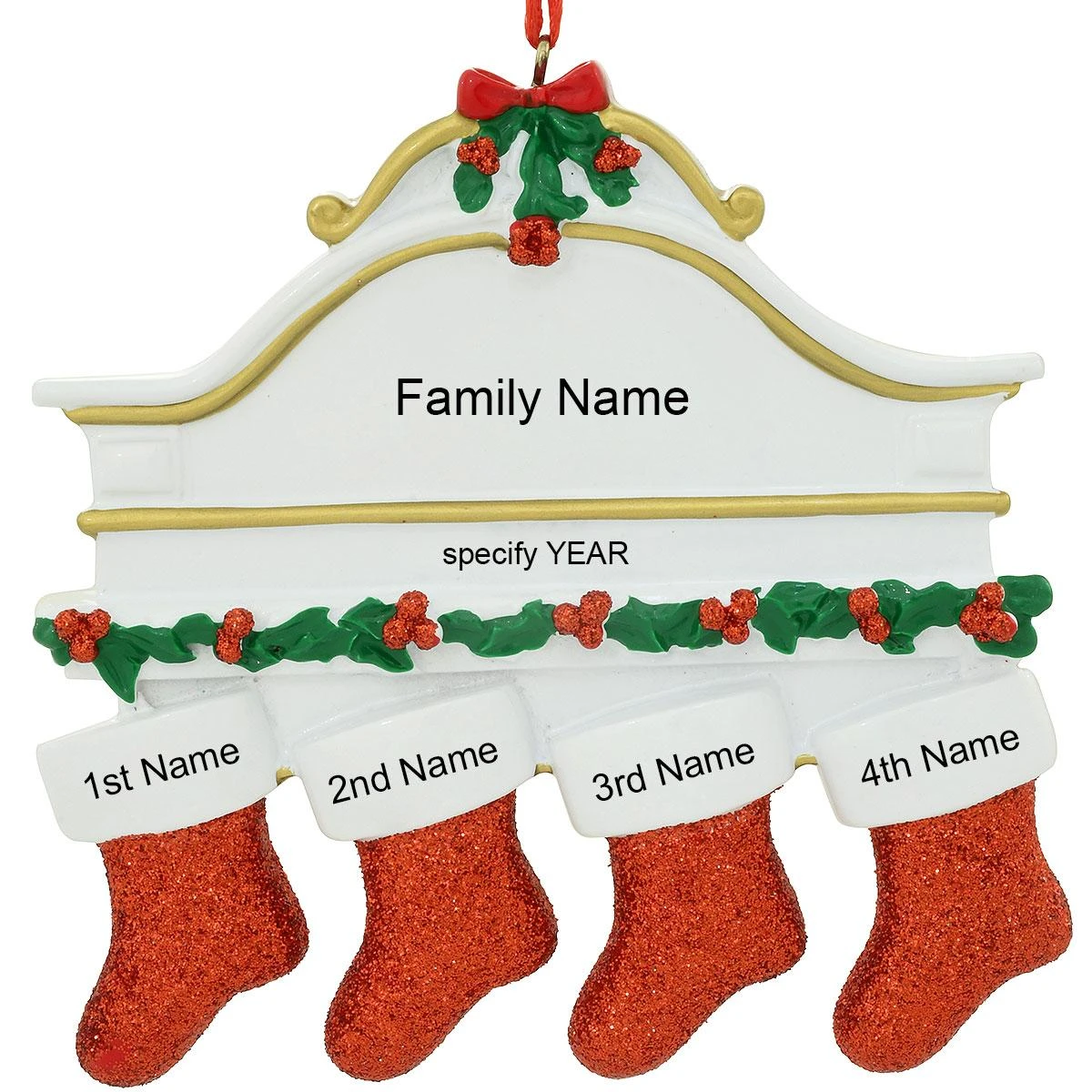 Personalized Mantle With 4 Stockings Ornament 2 Personalized Mantle With 4 Stockings Ornament - Image 2