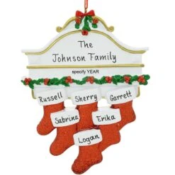 Personalized Mantle With 6 Stockings Ornament