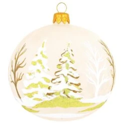Frost With Gold And White Trees Glass Ornament