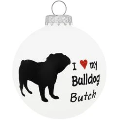 Personalized I Love My Bulldog Glass Ornament