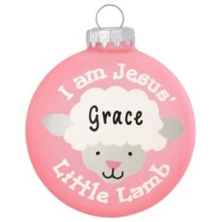 Personalized Jesus' Little Lamb Ornament Pink Glass