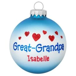 Personalized Great-Grandpa With Hearts Glass Ornament