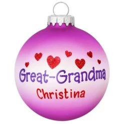 Personalized Great-Grandma With Hearts Glass Ornament