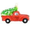 Truck Red With Tree Glass Ornament