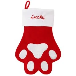 16 Inch Personalized Red Velvet Paw Stocking