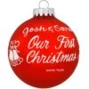 Personalized Our First Christmas Red Satin Round Glass Ornament