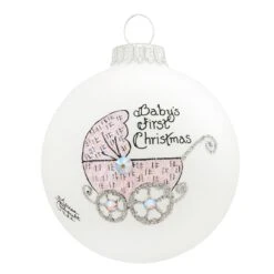 Baby Girl With Buggy First Christmas Glass Ornament