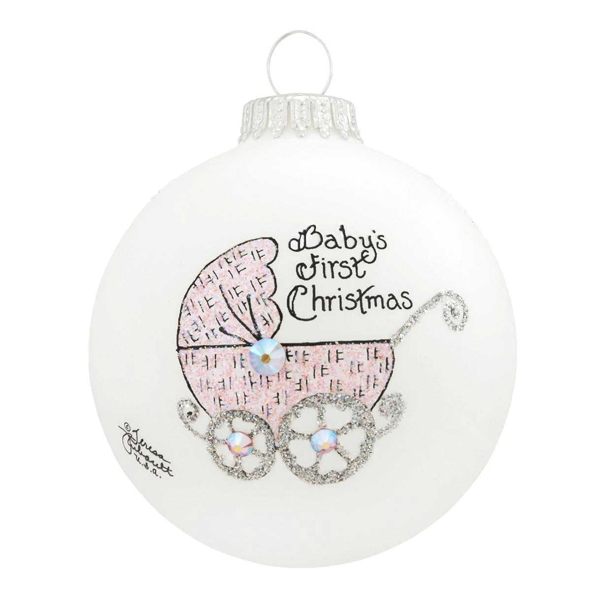 Baby Girl With Buggy First Christmas Glass Ornament 1 Baby Girl With Buggy First Christmas Glass Ornament