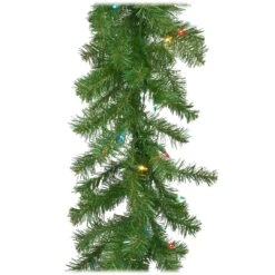 9 Foot Artificial Norway Pine Garland With Multi Color Mini Lights