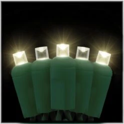 Warm White LED 50 Rectified Conical Twinkle Light Set On Green Cord