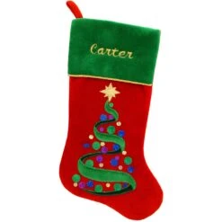 20.5 Inch Personalized Christmas Tree Swirl Velvet Stocking