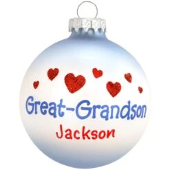 Personalized Great Grandson With Hearts Glass Ornament
