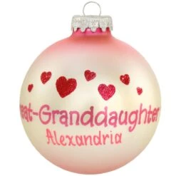 Personalized Great Granddaughter With Hearts Glass Ornament