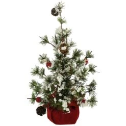 13 Inch Flocked Tree With Red Velvet Base