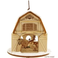 Santa's Reindeer Barn Wood Ornament