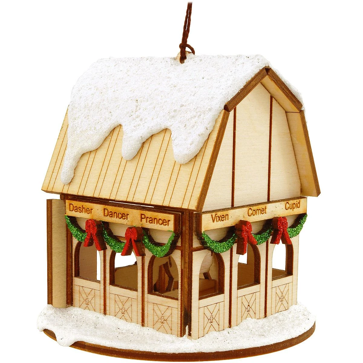 Santa's Reindeer Barn Wood Ornament 2 Santa's Reindeer Barn Wood Ornament - Image 2
