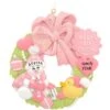 Personalized Pink Baby's First Christmas Wreath With Glitter Ornament