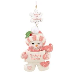 Personalized Baby's First Christmas Snowman Girl Ornament