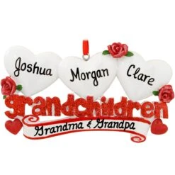 Personalized Grandchildren With Three Hearts Ornament