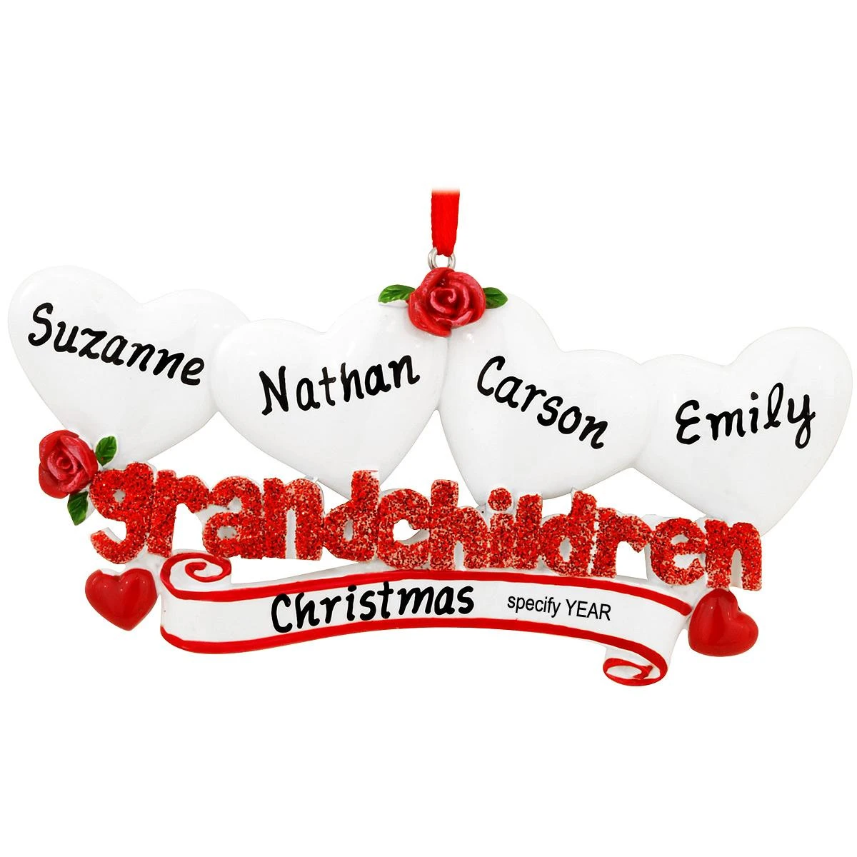 Personalized Grandchildren With Four Hearts Ornament 1 Personalized Grandchildren With Four Hearts Ornament