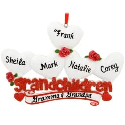 Personalized Grandchildren With Five Hearts Ornament