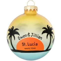 Personalized Beach Silhouette With Sunset Glass Ornament