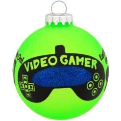 Neon Green Video Gamer Glass Ornament