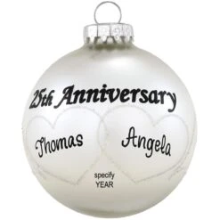 Personalized 25th Anniversary Hearts Swirls Glass Ornament