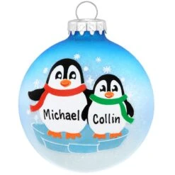 Personalized Penguin Parent With Kid Glass Ornament