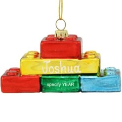 Personalized Building Blocks Glass Ornament