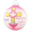 Personalized Pink Baptized In Christ With Cross Glass Ornament