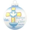 Personalized Blue Baptized In Christ With Cross Glass Ornament