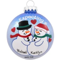 Personalized Expecting Snowcouple Glass Ornament